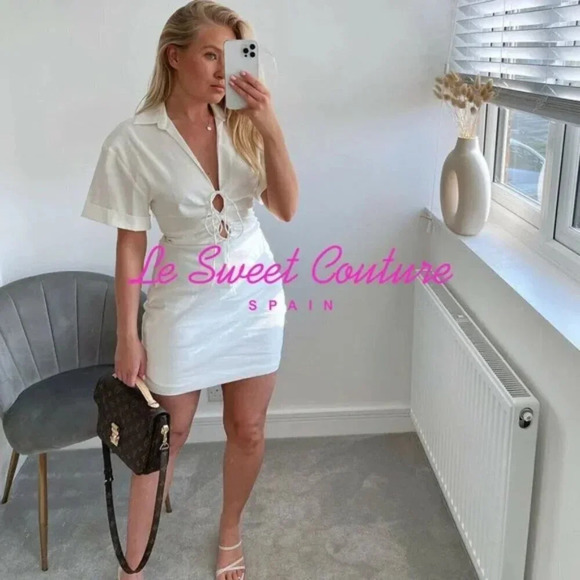 Zara Stretch Linen Blend Shirt Mini Dress Ecru White Blogger Fav Size Small - Picture 5 of 11